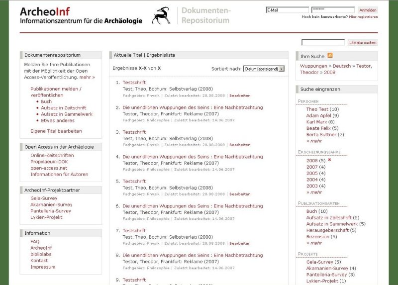 Abbildung 4: Web-Oberfläche des prototypischen Dokumentenrepositoriums